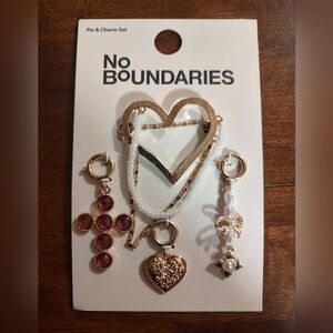 No Boundaries Gold Heart Brooch with White Bead Chain & Red Charm Accents